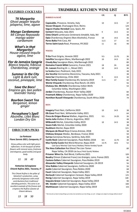 Wine Menu | Trumbull Kitchen | Max Hospitality