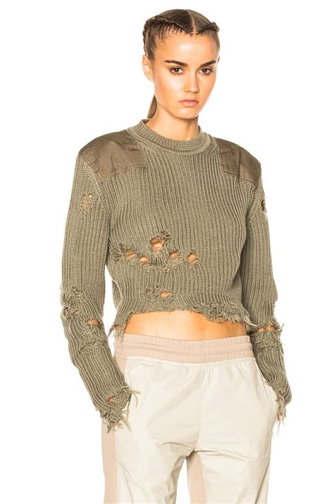 YEEZY Season 3 Destroyed Crop Military Rib Sweater with Patches in ...