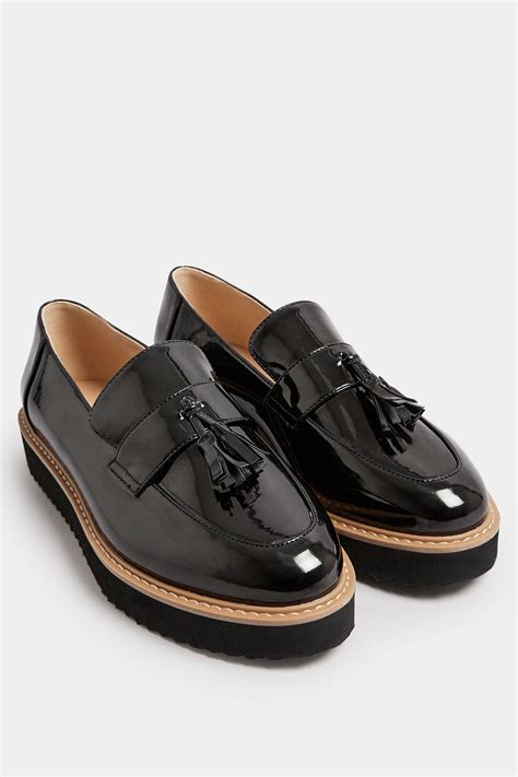 Black Patent Tassel Loafers In Extra Wide EEE Fit | Yours Clothing