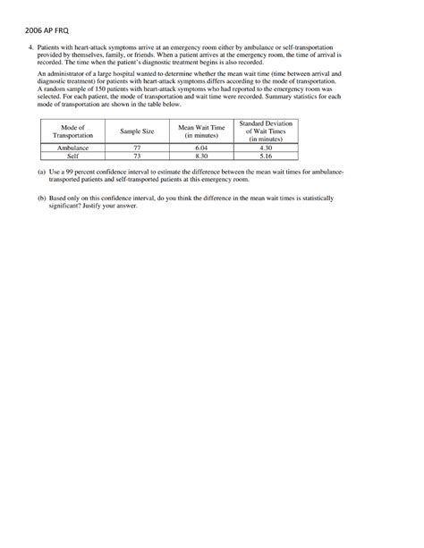2006 AP FRQ - AP Statistics Homework 2006 FRQ - BPA 111 - 2006 AP FRQ ...