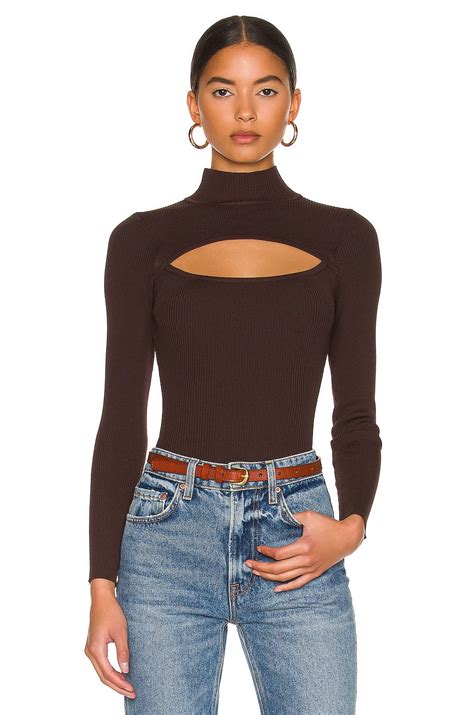 MINKPINK Tinghir Cut Out Knit Top in Chocolate | REVOLVE