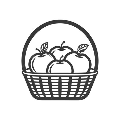 Black and White Illustration of a Basket of Apples | Premium AI ...
