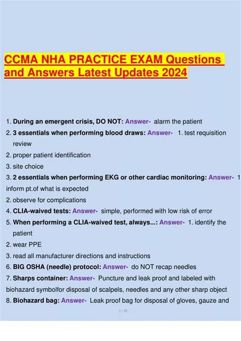 CCMA NHA PRACTICE EXAM Questions and Answers Latest Updates 2024 - CCMA ...