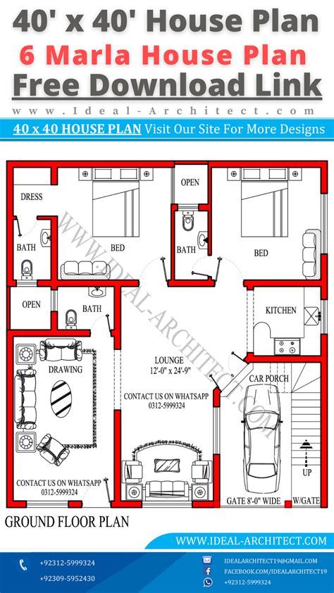 40x40 House Plan | 6 Marla House Design