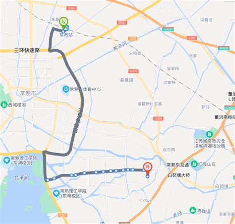 梅堰镇到常熟驾车路线