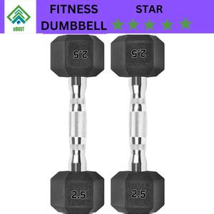 eDUST Dumbbells (2.5 kg X 2) 5 kg Set, Fitness Heavy Duty Solid Rubber ...