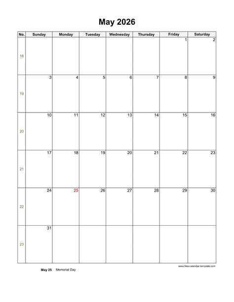 2026 May Calendar (Blank Vertical Template) | Free-calendar-template.com
