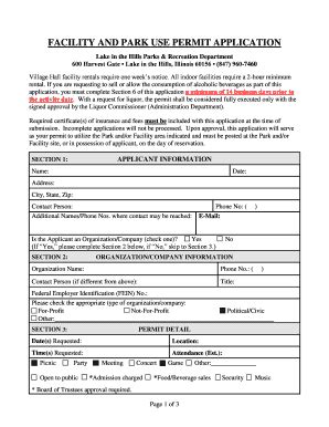 Fillable Online lith Facility Use Application - Lake in the Hills Fax ...