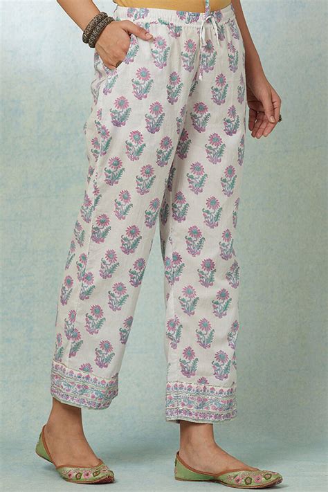 Buy White Block Printed Cotton Straight Farsi | White Straight Farsi ...