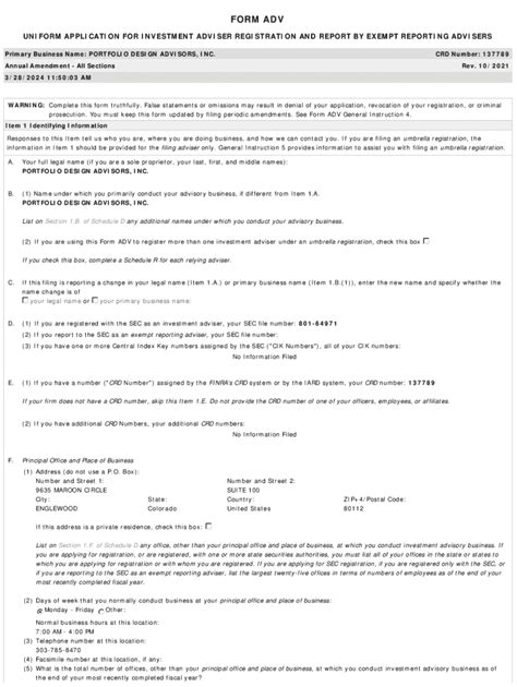 Fillable Online Investment Adviser Registration Application - Form Adv ...