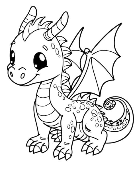 Cute baby dragon coloring page | Premium Vector
