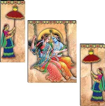 Indianara Set of 3 Radha Krishna MDF Art Painting (3756FL) without ...