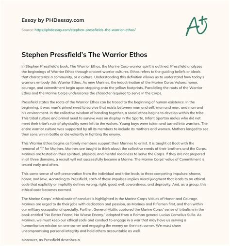 Stephen Pressfield’S The Warrior Ethos Definition Essay Example ...