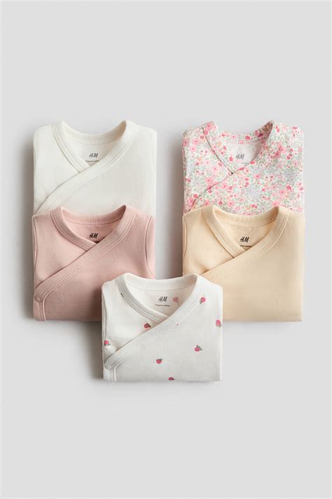5-pack wrapover bodysuits - Cream/Strawberries - Kids | H&M IN