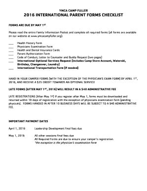 Fillable Online ymcagreaterprovidence 2016 PARENT FORMS CHECKLIST ...