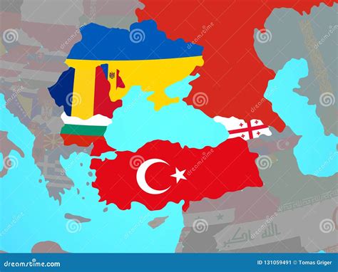 Black Sea Region with Flags on Map Stock Illustration - Illustration of region, political: 131059491