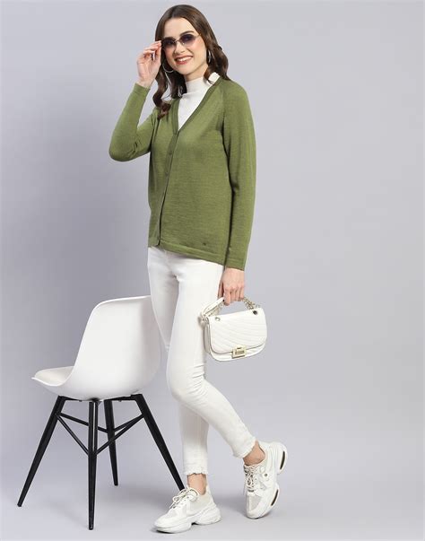 Buy Women Green Solid V Neck Full Sleeve Cardigan Online in India ...