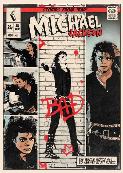 Bad - Michael Jackson - Vintage Comic Book Cover Style Fan Art Poster ...