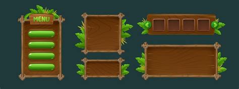 Jungle adventure game ui elements isolated on background vector cartoon ...