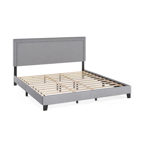 Furinno Laval Double Row Nail Head Bed Frame, 12PC Slat Style, Glacier ...