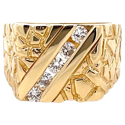 Gold Nugget Diamond Ring 14k Yellow Gold For Sale at 1stDibs | gold ...