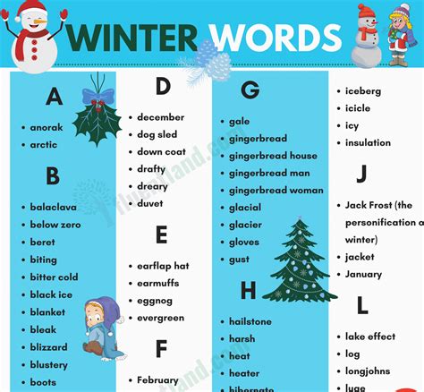 Winter Vocabulary | Useful List Of Words About Winter with pictures ...