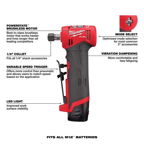 Milwaukee Tool 2485-22 Milwaukee M12 FUEL 1/4 in. Right Angle Die Grinders | Summit Racing