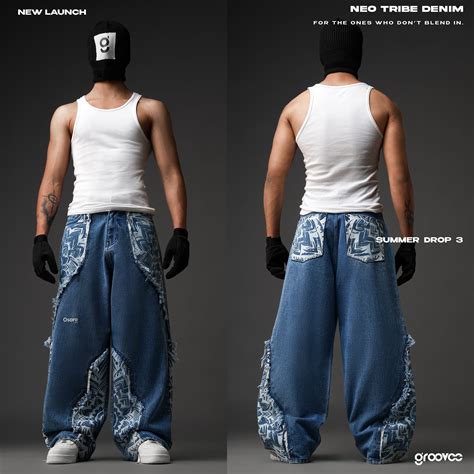 Groovee Cotton Denim Unisex Blue Color Designer Jeans Baggy Loose Long ...