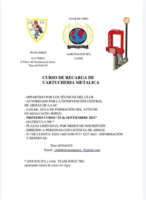 Curso de Recarga de Cartuchería Metálica - IPA Andalucía