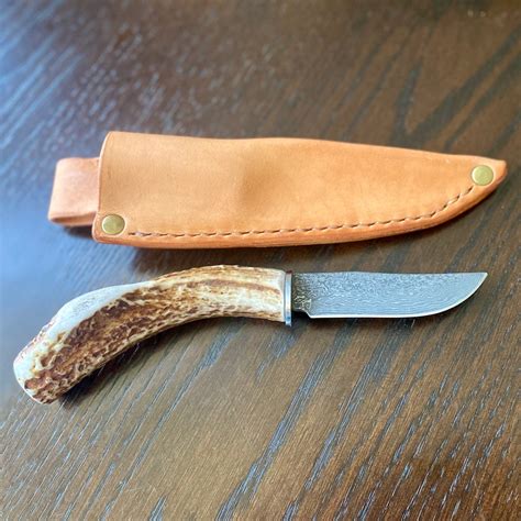 Handmade Deer Antler Handle Knife With Damascus-style Stainless Steel ...