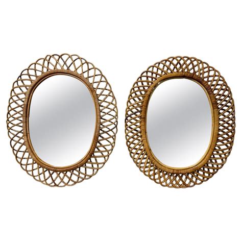 Pair of Italian Vintage Oval Rattan Mirrors – Legacy Antiques