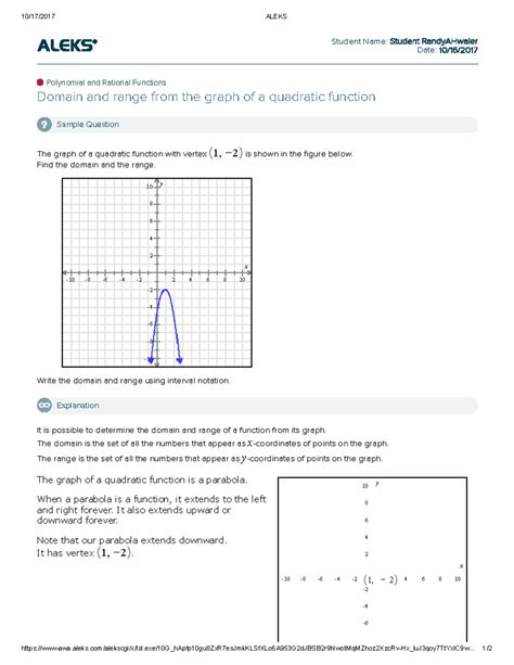 Domain and range from the graph of a quadratic function - 10/17/2017 ...