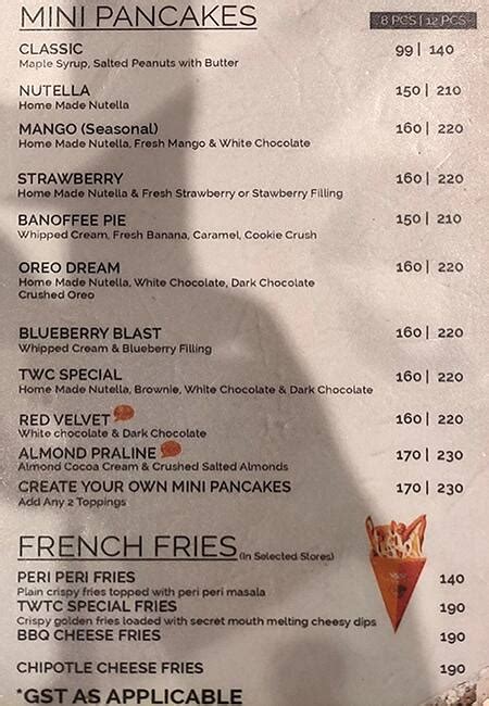 Menu of The Waffle Co., Greater Kailash 1 (GK1), New Delhi