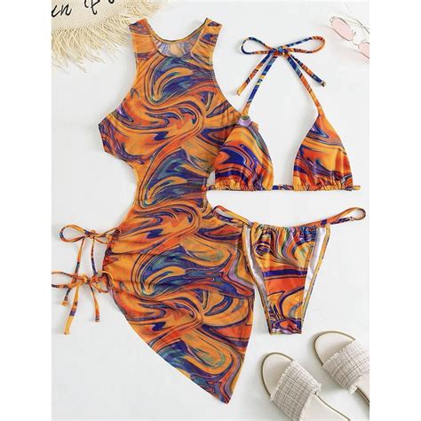New Hollow Binding Bikini Set Drawcord Three-Piece Swimsuit | Shopee ...