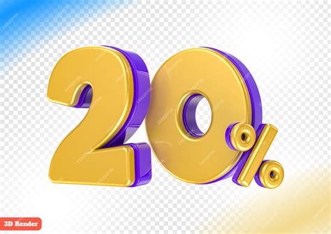 Premium PSD | 3d gold number 20 percent off rendering