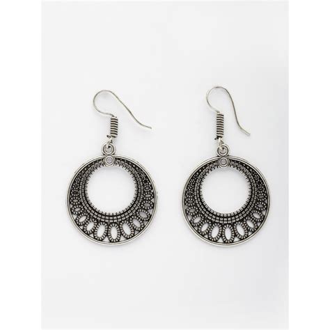 Buy NVR Ethnic Oxidized Silver-Plated Chandbali Earrings Online