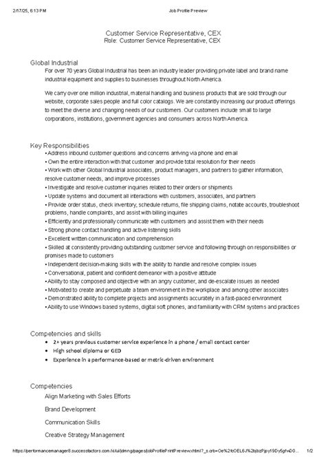 CEX - JD for SYX - Customer Service Representative, CEX Role: Customer ...