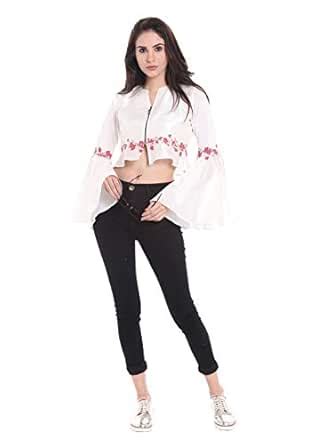 Ira Soleil White Floral Hand Print Jacket Top : Amazon.in: Clothing ...