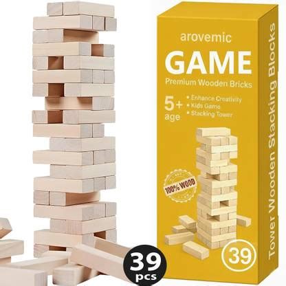 arovemic Wooden Tumbling Block Game for Home - Jenga Game 39 Blocks ...