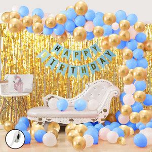 Bubble Trouble 34Pcs Blue White and Golden Birthday Balloons Combo For ...