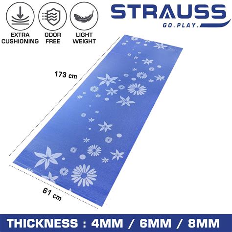 Strauss Yoga Mat Floral, 6 mm (Blue) – StraussSport
