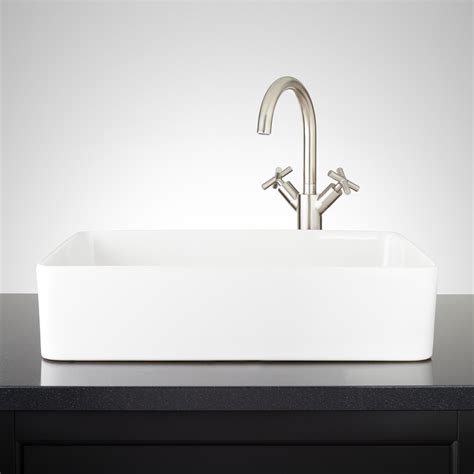 Hibiscus White Rectangular Fireclay Vessel Sink | Signature Hardware