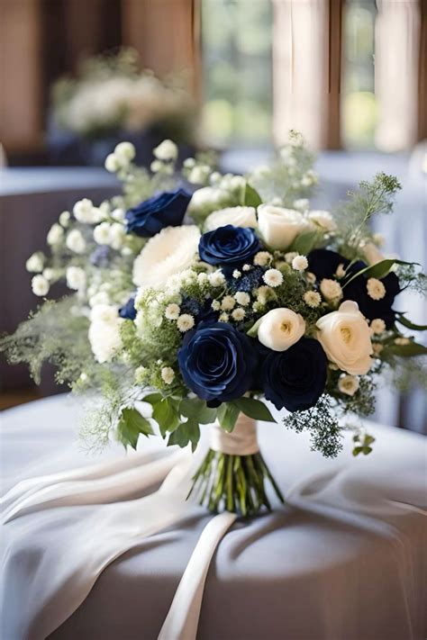 White and navy blue wedding bouquet in 2025 | Blue wedding bouquet ...