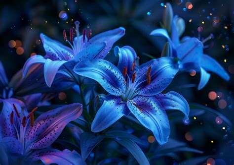 Vibrant Blue Lilies with Magical Glowing Background 53191222 Stock ...
