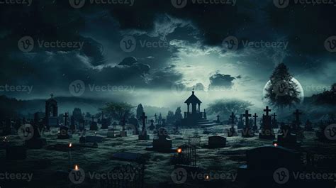 Creepy Graveyard At Night