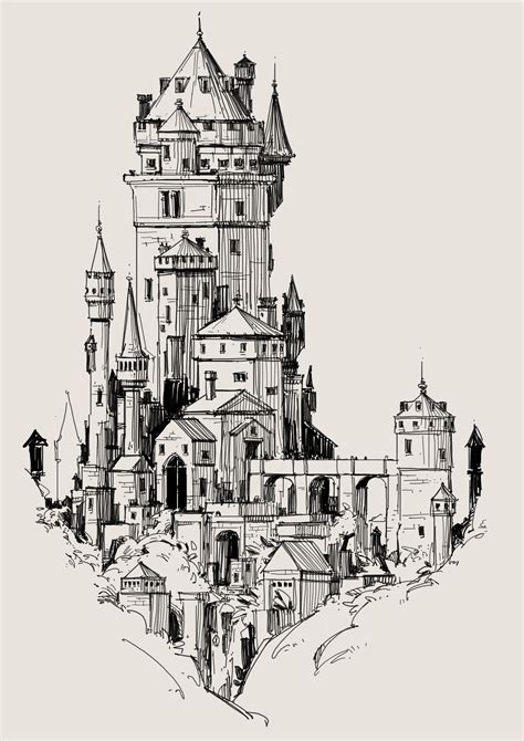 ArtStation - Daily Sketch - Castle Towers, George Brad | Castle drawing ...
