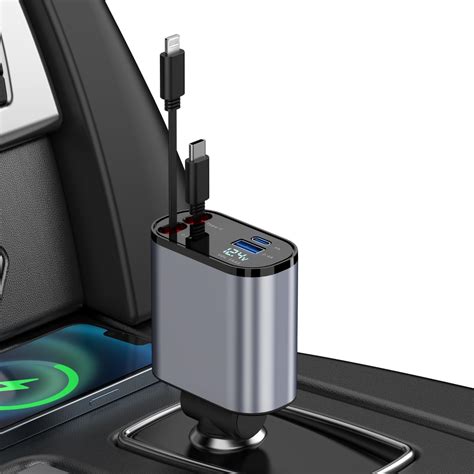 Amazon.com: Retractable Car Charger,4 in1 Phone Fast Car Charger 120W,2 USB Ports Car Charger ...
