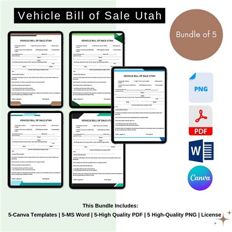 Vehicle Bill of Sale Utah [UT] Form Template PDF, Word
