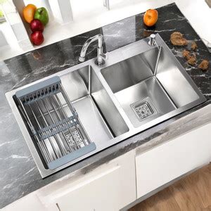 chirag 32x18x10 Kitchen Sink 32 Inches Tap Hole Double Bowl SS304 ...