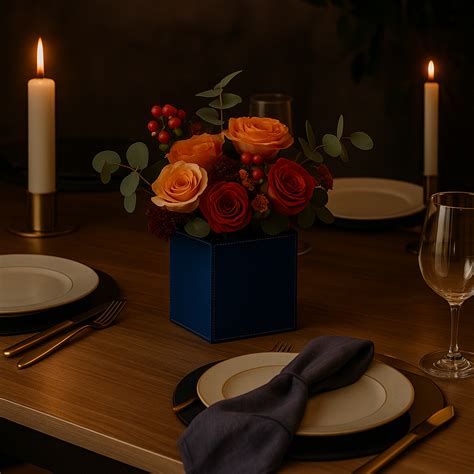 Faux Leather Vertical Flower Vase for Home Decor 5x5x5 Inch (Blue ...